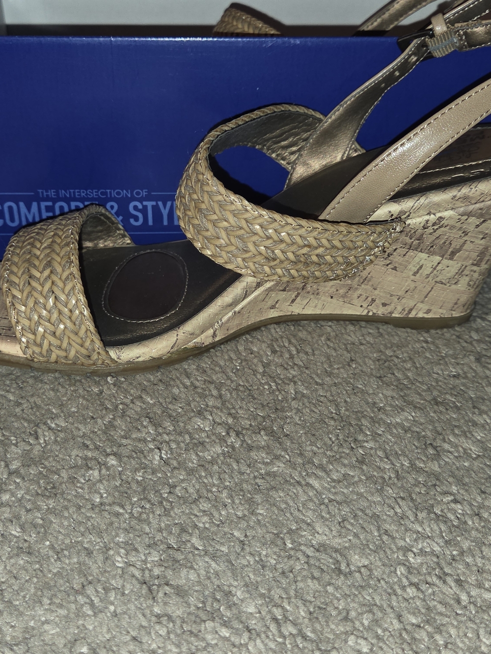 Life Stride Tan Woven Cork Wedge Sandals
